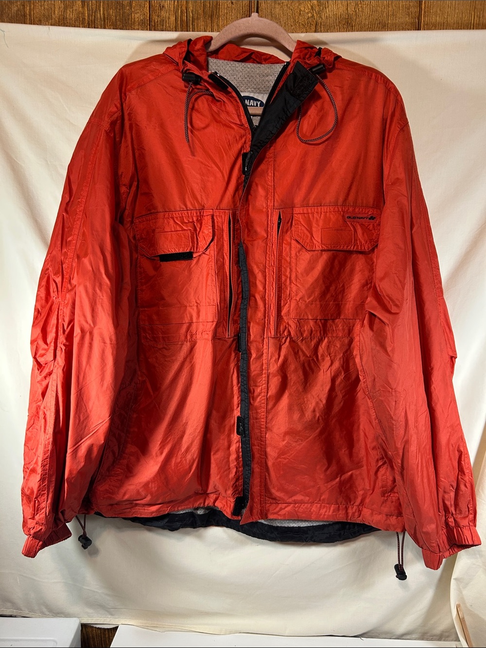 Old Navy Men’s Bright Red Hooded Windbreaker Jacket